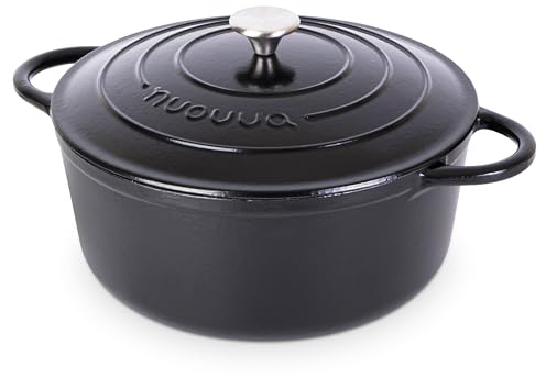 Casseruola in Ghisa Smaltata, Pentola Olandese Antiaderente con Coperchio, Induzione/Gas/Forno, Cottura Omogenea – 6.9 Liter 30cm Nero – da Nuovva