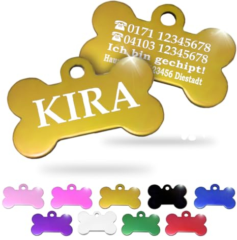 Ibera gifts - Hundemarke mit Gravur und personalisierte Hundemarke in Knochenform für mittelgroße bis große Hunde und Katzen (Gold, Keine Zeichnung)