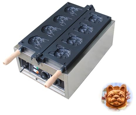 Commercial Electric Waffle Maker, 3000W Dog Head Shaped Bread Machine, Stainless Steel Non-stick Pan Biscuit Making Equipment, with Timing and Temperature Control