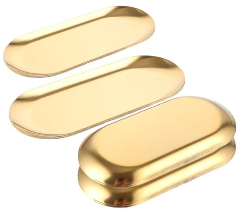 VIDETOL 4 Stück Servierteller Ovale, 30 x 12 cm/18 x 8,3 cm Tablett Gold, Dekotablett Metall für Dessert, Lebensmittel, Kosmetik, Schmuck