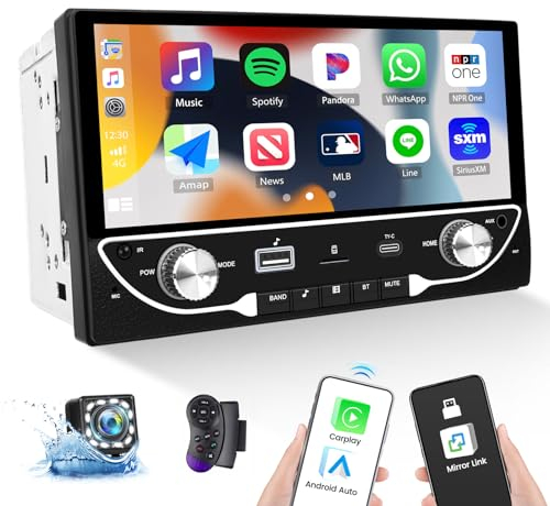 2 Din Autoradio mit Carplay Wireless Android Auto, MP5 Autoradio mit 6,86 Zoll Touchscreen, Bluetooth Mirror Link FM Lenkradsteuerung/USB/AUX Bunte Hintergrundbeleuchtung+Rückfahrkamera