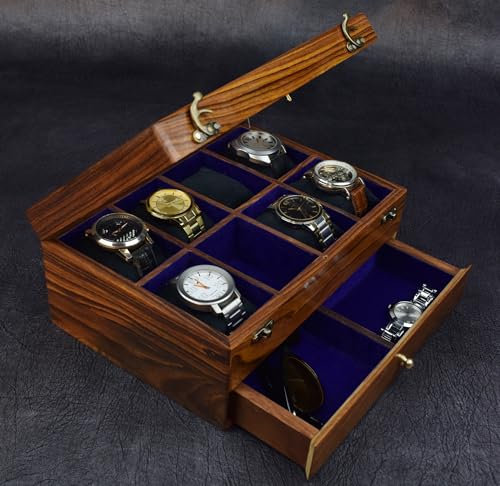 Royal Craft Expertise Uhrenbox aus Holz für Herren – Uhrenvitrinen für Herren | Uhrenboxen aus Holz für | Uhrengehäuse aus für Herren mit Fächern | Uhren-Organizer (Dark brown-8 drawer)