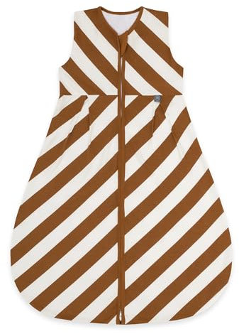 emma & noah Baby Schlafsack 1.0 TOG, Ganzjahres Schlafsack für den Frühling, Sommer und Herbst, 100% Bio-Baumwolle, OEKO-TEX Zertifiziert, Strampelsack für Neugeborene (Streifen Toffee, 100 cm)
