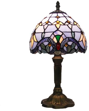 Mengjay Barock Style Tischlampe,Nachttischlampe Retro E27 Kleine Tischlampe,VintageTischlampe Handcraft Glasmalerei Lampenschirm Tischlampen für Schlafzimmer Arbeitszimmer (Keine Glühbirne) (B)