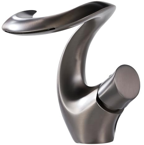 Wasserhahn Bad Wasserfall Grau Waschtischarmatur Mischbatterie Waschbecken Armaturen Nickel Gebürstet, Modern Design Armatur Badezimmer Elegante Armatur Waschbecken Bad Wasserhan Kaltes und Heißes
