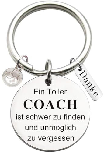 Tecreo Edelstahl Schlüsselanhänger mit Gravur Ein Toller Coach ist schwer zu finden und unmöglich zu vergessen Schlüsselring Lehrer Coach Keychain Geschenk für Lehrertag, Fußball Dekor