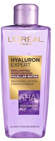 L'Oreal Paris Micellar Water, Hyaluron Expert Makeup Remover, 200ml | With Concentrated Hyaluronic Acid, Effectively Removes Makeup On Face & Eyes, Hydrated & Softer Skin