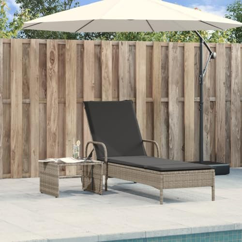 Homgoday Sonnenliege mit Rollen und Auflage Gartenliege 3-Fach Verstellbare Rückenlehne Relaxliege Gartenmöbel Liege Liegestuhl Strandliege Gartenmöbel 110 KG Belastung Hellgrau Poly Rattan