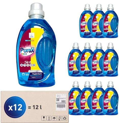 PUROX COLOR Detersivo Lavatrice Liquido Gel (33 Lavaggi x12) – Per tessuti colorati, rimuove le macchie, risciacquo completo, ecologico, protezione anticalcare, 1 l Multipack 12 pezzi