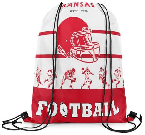 Homewish American Football Kordelzug Rucksack, Fußball Kordelzug Tasche Für Schwimmen Camping, Weiße Rote Sport Kordelzug String Rückentasche, Fußball City Team String Rucksack (Kansas)