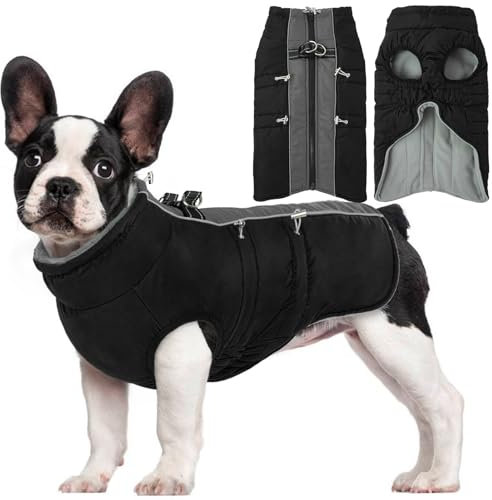 Hjyokuso Hundemantel Wasserdicht, Hundejacke Winter, Hundemantel Mit Geschirr Für Kleine Mittelgroße Grosse Hunde, Winddichte Wintermantel Hund Mit Reflektorstreifen Und ReißVerschluss - L