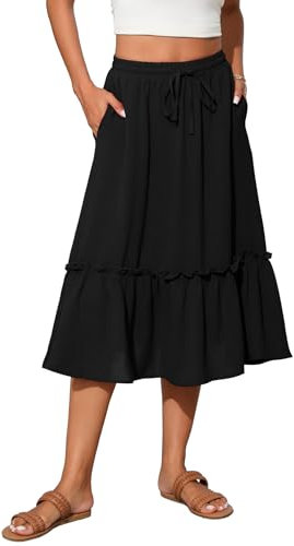 TASAMO Stylish High Waisted A-Line Skirt - Featuring a Flowy Design, Side Pockets, and Multiple Color Options for a Versatile Look Black