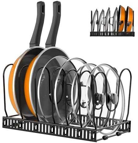 JUPPLIES - Organizador Ajustable de 7 Compartimentos para Sartenes de Acero Inoxidable para Almacenamiento en Cocina - Soporte Vertical para Ollas, Cazuelas y Utensilios de Cocina de Gran Capacidad