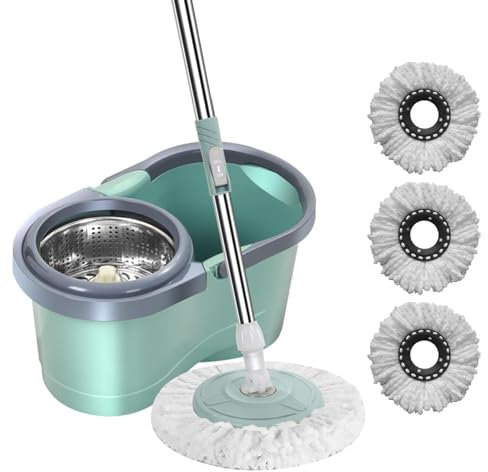 Kit Balai Serpillère Et Seau Essoreur, Ensemble De Nettoyage Sol Pro Avec Balai À Plat, Compartiment Double Et Système D'Essorage