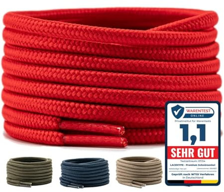 LaceHype 2 Paar - Premium Runde Schnürsenkel [ Ø4,5 mm ] Polyester für Arbeitsschuhe, Stiefel, Outdoorschuhe und Sportschuhe reißfeste Schuhbänder (Rot, 165cm)