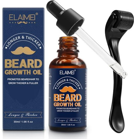 Bartwuchs Öl & 0.25Mm Mikronadel Roller, 30ml Bartwuchs-Set, Bartwuchs Kit mit Bartroller, Verdicken und stärken für Haarwuchs und Bärten, Entwickelt Für Das Bartwachstum Von Männern