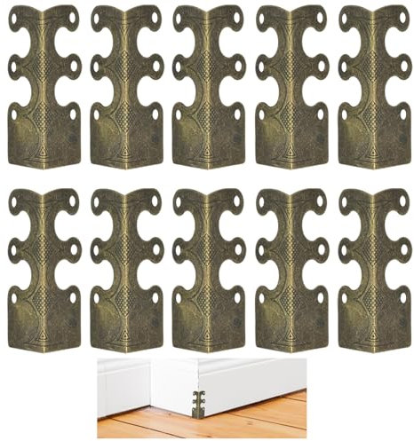 Lot de 10 protections d'angle vintage en métal – Protections d'angle pour plinthe en métal, supports de coins décoratifs pour meubles, boîtes, plinthes, coins muraux