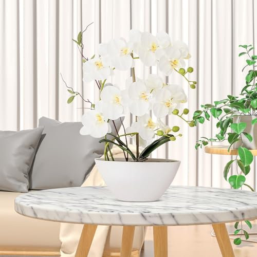 Fleurs Artificielles, 45CM Fleurs Artificielles Orchidée Décoration Artificielle Plantes Comme De Vraies Décoratives Artificielles Orchidées En Pot Décoration De Table Rebord De Fenêtre Pour Salon