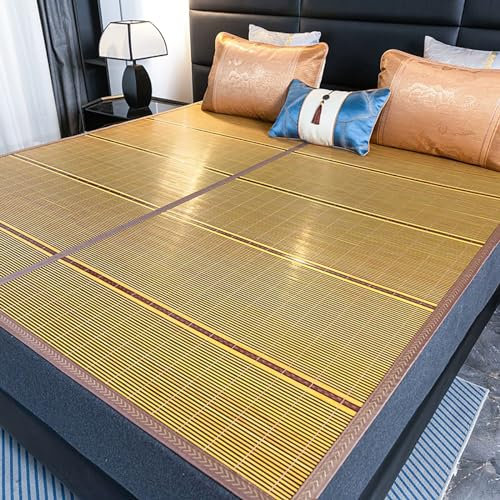 Bambus Kühlbett Matte Sommermatratze Topper für Kühlung Schlaf Doppelseitige Faltbare Bambusmatte (150x190cm)