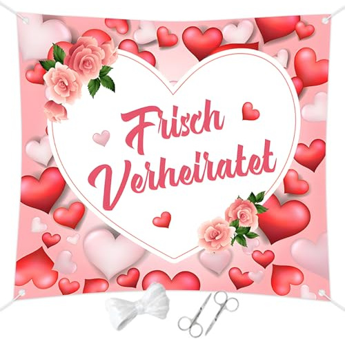 Joyesplay Hochzeitsbettlaken Hochzeitsdeko,Hochzeitsherz Zum Ausschneiden，Leintuch 180x200cm Kommt Mit 2 Scheren for hochzeitsspiele Geschenke Zur Hochzeit (Rosa)