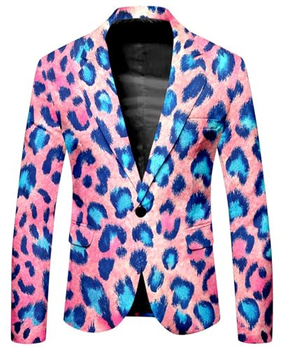 YOSUWOAI Blazer pour homme avec animal de fête - Motif léopard - Coupe ajustée - Tenue festive - Fête à thème - Costume d'affaires - Manteau hipster - Manches longues - Col en V, X Rose., L