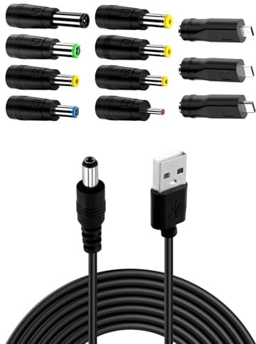 USB to DC Cable, 1M Universal 5V 3A DC Power Cable DC Barrel Jack Plug Charger Power Cord with 3 USB 6.4x4.4mm 6.3x3.0mm 5.5x2.5mm 5.5x2.1mm 5.5x1.7mm 4.8x1.7mm 4.0x1.7mm 3.5x1.35mm 11 Connector Tips