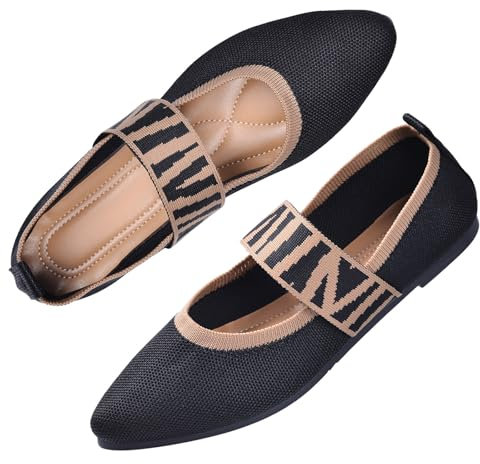 Harssidanzar Ballerine da Donna Lavabili Slip On Scarpe Piatte in Maglia, comode Mary Jane,RL002EU,Nero,Taglia 38