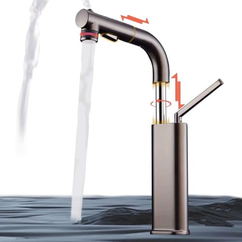 Miscelatore Monocomando con Doccetta Estraibile, Flessibile Bagno a Tre modalità di Sollevamento Telescopico Miscelatore, Rubinetto per Lavabo Alto per Bagno e Cucina, Girevole a 360°