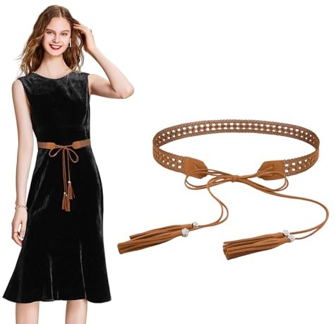 Goiern Boho Geflochtener Fransen Gürtel für Frauen Western Ethnische Kleidung Gürtel Cowgirl Vintage Leere Blumen Taille mit Wachstau