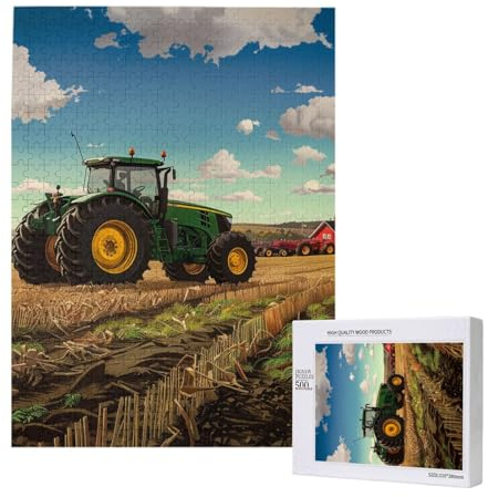 Traktor Bauernhof Bedrucktes Puzzle mit Aufbewahrungsbox, Holzpuzzle für Erwachsene und Kinder, 500 Teile Familienspaß, dekoratives Spiel