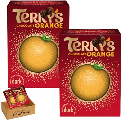 Terry's Dark Chocolate Orange, Made with Real Orange Oil, Christmas Dark Orange Chocolate 145g, Unsquare Gift Treat, Bundle by UrbanShoppi (Pack of 2)