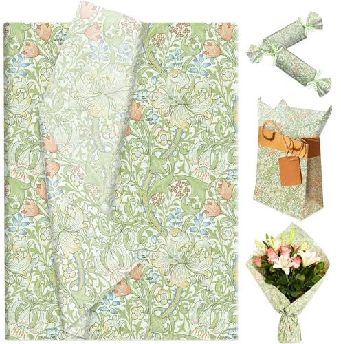 50 Blatt Grünes Seidenpapier Elegantes Blumenmuster Geschenkpapier | 50 Blatt Grünes Seidenpapier Elegantes Seidenpapier Mit Blumenmuster Geschenktüten Bastelbedarf Verpackung Rot Grüne
