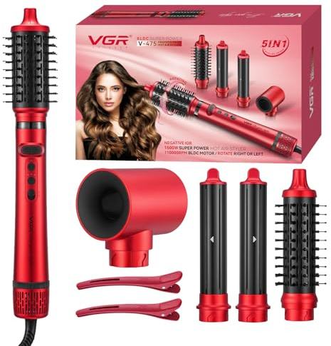 VGR 475 5-in-1 Multistyler Heißluftbürsten-Set, ovaler und runder Bürste | 1500 W Ionen-Haartrocknerbürste mit automatischer Lockenfunktion, Kaltlufttaste, 3 Heiz- und 2 Geschwindigkeitsstufen