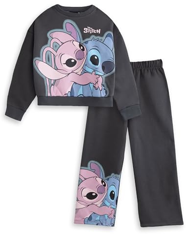 Disney Lilo & Stitch Kinder-Sweatshirt und Jogginghose in Dunkelgrau | Langärmliges Oberteil mit Rundhalsausschnitt und Cartoon-Print | Bequeme Loungewear zum Spielen und Entspannen