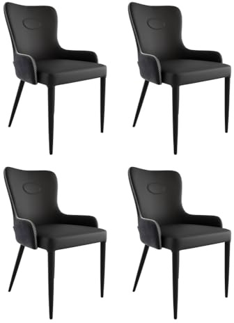 Magnolia Home 4er Set Esszimmerstuhl klassisch James Samt Polsterstuhl schwarz Metallbeine