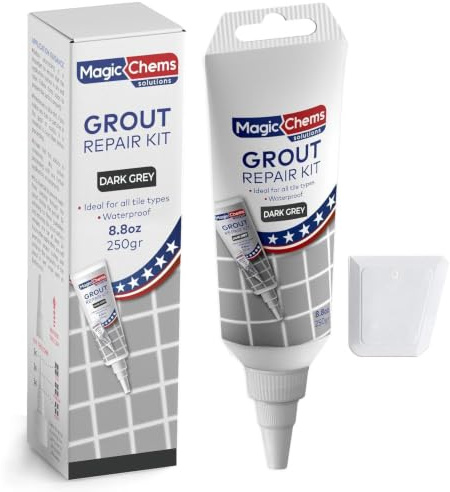 Grout Reviver - Dark Grey Grout Paint & Whitener for Bathroom and Kitchen Tiles - Waterproof Grout Restorer & Sealer Marker for Floors and Walls