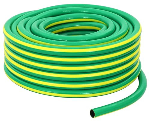Mangloder Gartenschlauch 5 lagig Grün und Gelb 3 4 Zoll 50 m PVC, flexibel, knickfrei, abrieb und UV beständig, 12 bis 36 bar, für bewässerung gießen rasen terrasse balkon beet autowäsche