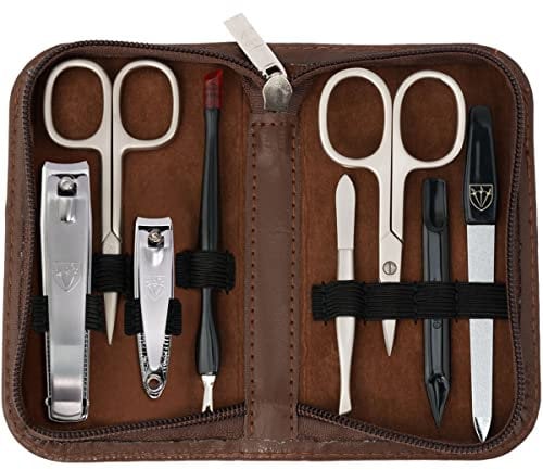 3 Swords Germany - brand quality 8 piece manicure pedicure grooming kit set for professional finger & toe nail care scissors clipper fashion leather case in gift box, Made by 3 Swords (0958)