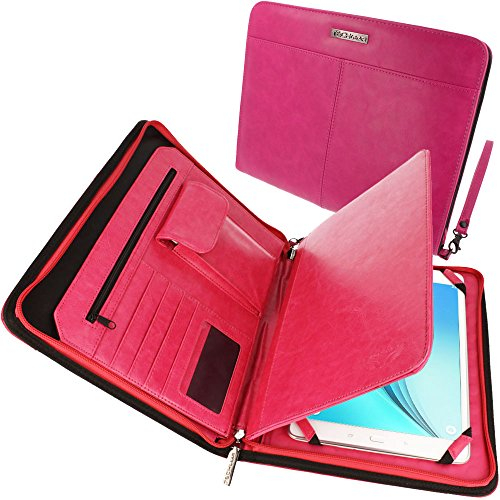 TECHGEAR Executive Leather Folio Organiser Case Cover with Anti-Shock Bubble Interior and Stash Pockets, Pouches and Card Slots fits iPad 10.2 2021, 9.7, 10.5, Samsung Tab 10.5 10.1 9.7 etc - Pink