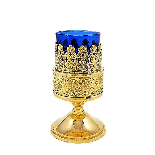 NKlaus Ritual Windlicht Öllampe h. 13cm Ø 5,5cm Vergoldet Deko Laterne Blau Handarbeit 2971