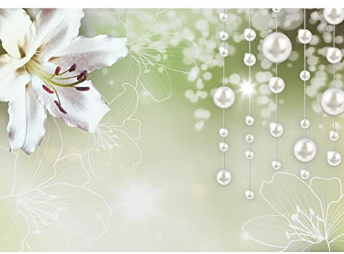 Runa Art Fototapete Blumen Lilien Perlen 352 x 250 cm Vlies Tapeten XXL Moderne Wandtapete Wohnzimmer Schlafzimmer Grün 9330011a