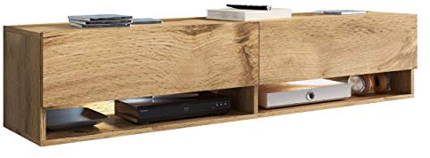 TV Lowboard Jumbo TV Schrank Fernsehschrank, Grifflose Öffnen, Hängeschrank Hochglanz Matt Wohnwand (Wotan, Modell: 140 / mit RGB LED Beleuchtung)
