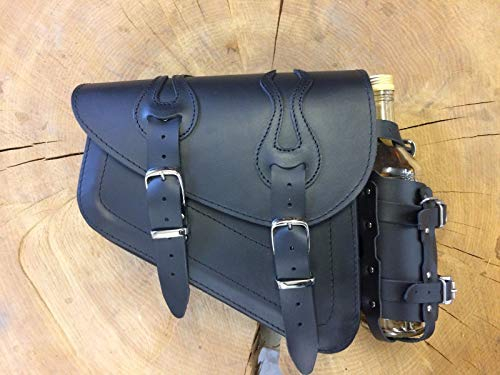 ORLETANOS Flame Black Seitentasche kompatibel mit Harley Davidson Sportster 1200 883 Iron 48 Ledertasche Tasche ab 2004 bis 2018 Forty Eight HD schwarz Flammen Leder Tasche Motorrad Links