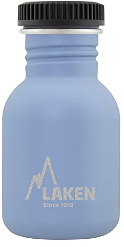 LAKEN Botella de Acero Inoxidable con Tapón de Rosca, Negro y Boca Ancha 350ml, Azul
