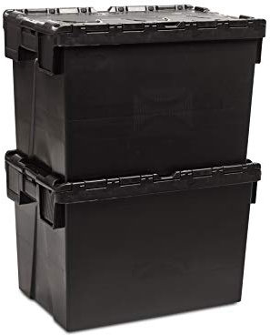 2x New 54 Litre Large Plastic Lidded Crate Office Storage