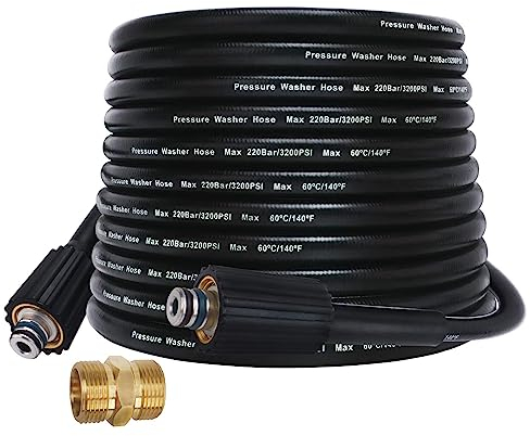 High Pressure Washer Water Cleaning Hose 220 Bar, Replacement Pressure Washer Hose & Extension Hose with Connector M22-14/15mm Double O-Ring for Lavor,Sterwins, Bosch GHP, Ryobi (7m)