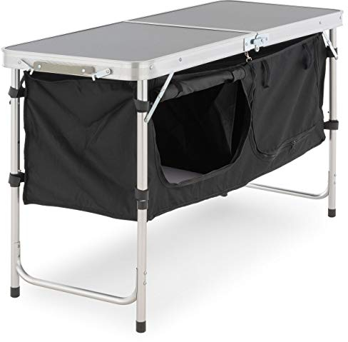 Nexos Trading Campingschrank faltbar Alu Campingtisch Stauraum Arbeitsfläche höhenverstellbar Outdoor Campingmöbel inkl. Tragetasche Klapptisch Picknick Zelten Campen Grillen