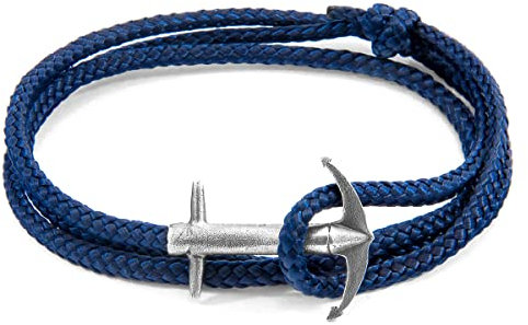 ANCHOR & CREW Bracelet Ancre Admiral Argent et Corde Bleu Marine - Homme - Taille Unique