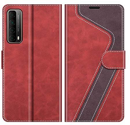 MOBESV Hülle für Huawei P Smart 2021 Handyhülle, Lederhülle mit Kartenfach, Klapphülle mit Ständer, Flip Case Handytasche Schutzhülle, Modisch Rot