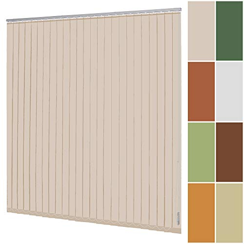 Lamellenvorhang Vertikaljalousie 89 mm Verdunkelungslamellen nach Maß für Bildschirmarbeitsplätze blickdicht verdunkelnd Schienenfarbe Weiß Silber (Breite 240,1-250 cm x Höhe 180,1-200 cm, Beige)